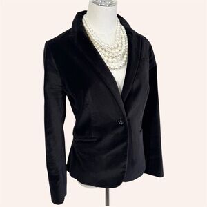 Talbots Classic Black Cotton Velveteen Blazer Size 10P Old Money Office Cocktail
